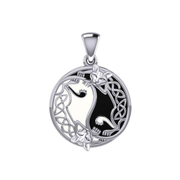 Celtic Yin Yang Cat Silver Pendant TPD5981 - Jewelry